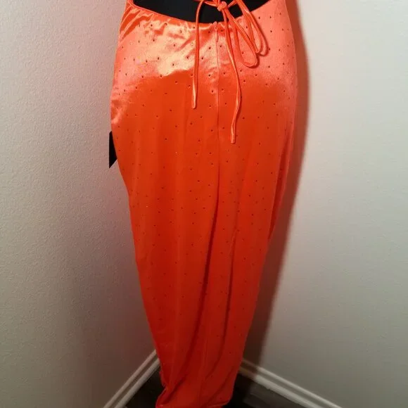 Lulus Womens Medium Coral Halter Long Dress Rhinestone HOCO Formal Prom NWT - Picture 11 of 15